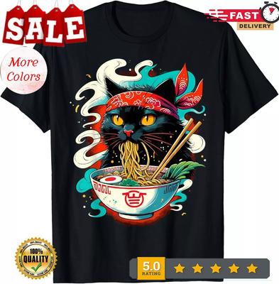 2025/Cat Ramen Noodle Japanese Anime Kawaii Cat T-Shirt Unisex T-Shirt