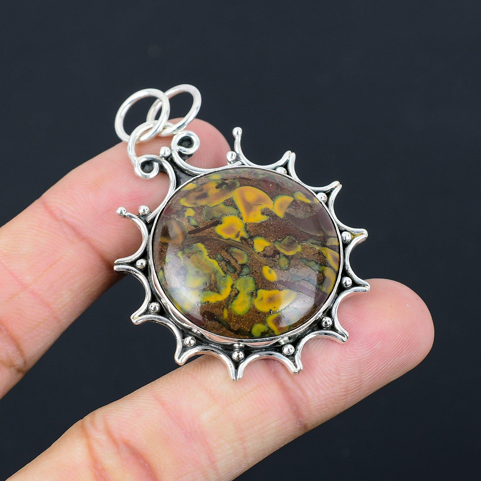 Mothers day Deal Sterling Silver Round Fruit Jasper Gemstone Anniversary Pendant