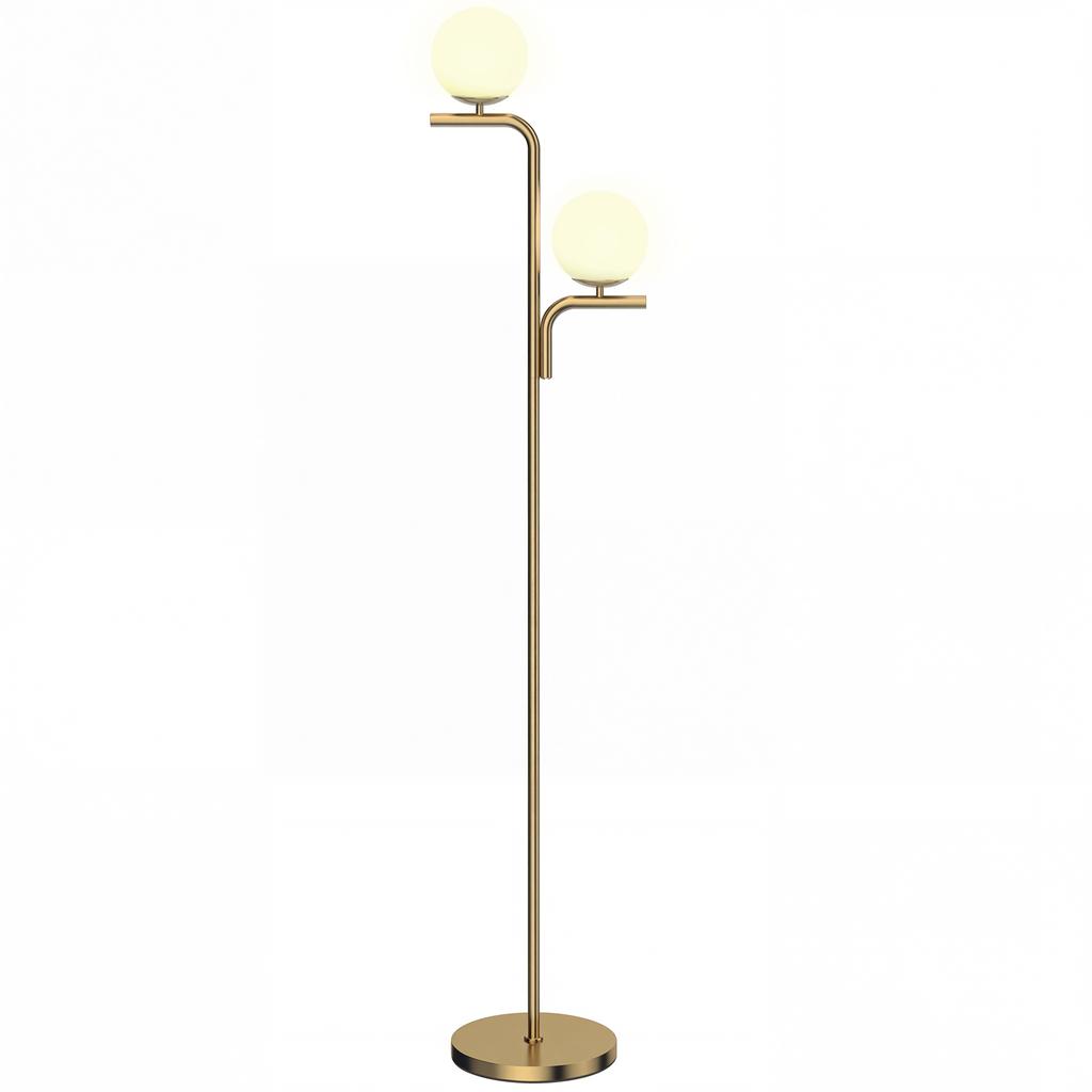 LED Floor Lamp, Modern Lamp with 3 Color Temperatures, Glass Globe Shades and Foot Switch, Gold
