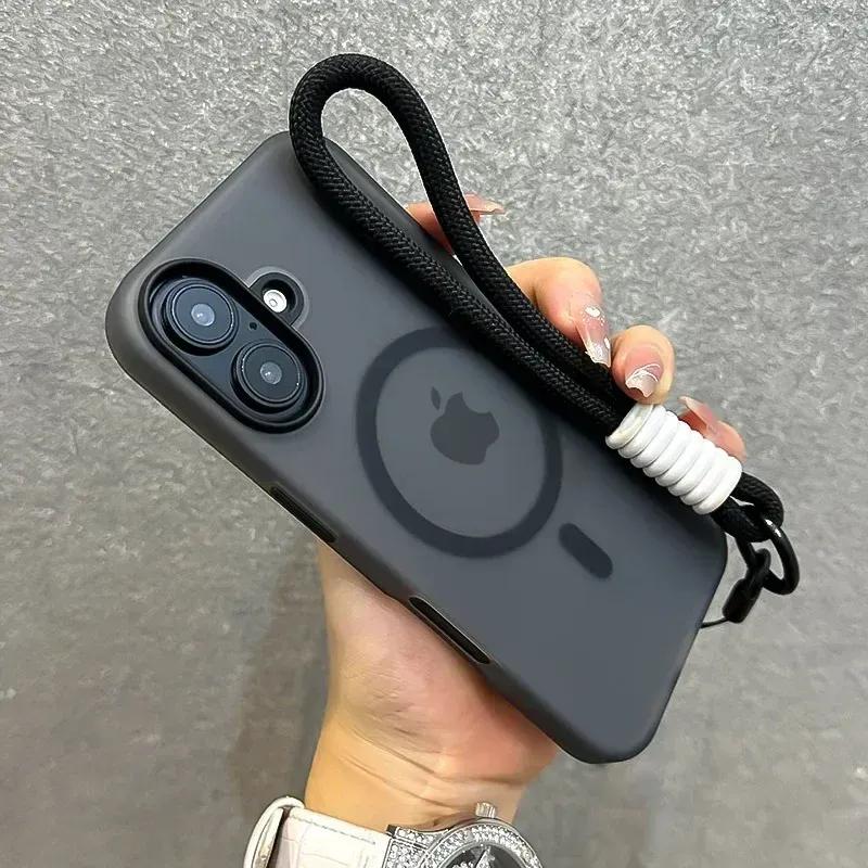 For Magsafe Candy Color Contrast Lanyard Case for iPhone 17 Air 16 15 Pro Max 14 Plus 13 Hand Wrist Strap Matte Soft TPU Cover