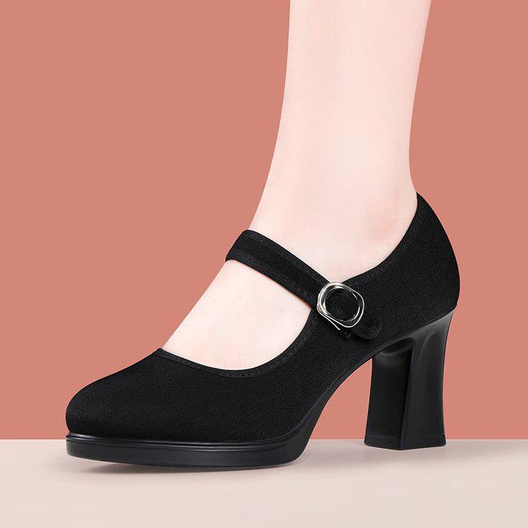 2025 Spring Black Non-Slip High Heel Cloth Cheongsam Dance Shoes