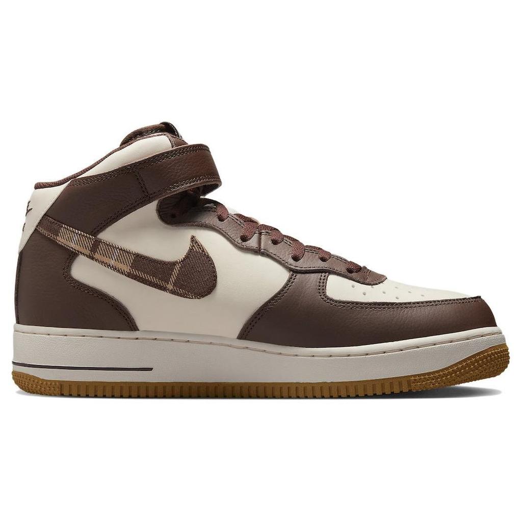Nike Air Force 1 Mid Braun Kariert Herren Sneaker Blass-Elfenbein Kakao-Wow-Pink-Blüte DV0792-100