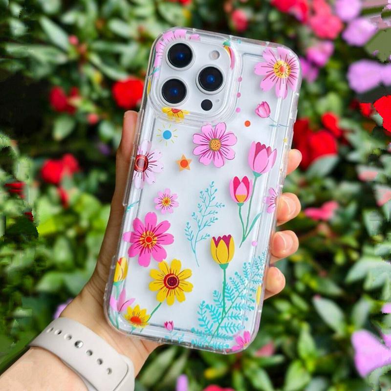 Colorful Floral Transparent TPU Phone Case for iPhone 16E 16 15 14 13 12 11 Pro Max 15 Pro X XS XR 7 8 Plus SE2 Shockproof Cover