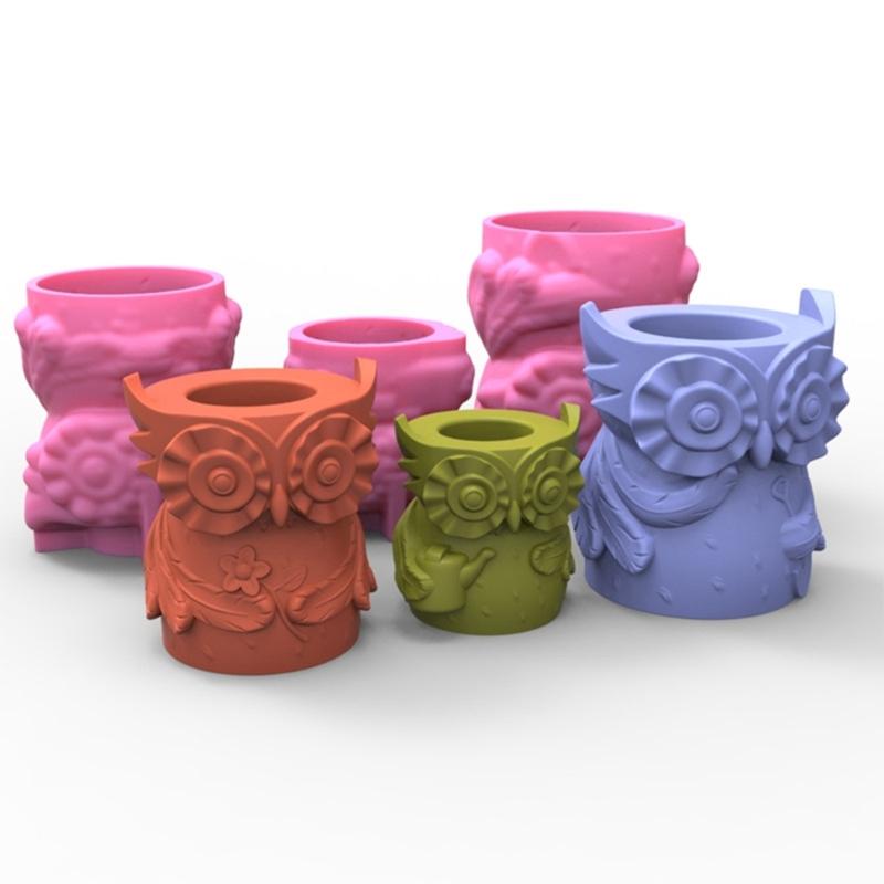 Owl Mom Dad Gypsum Flower Pot Silicone Mold Epoxy Resin Casting Mold Succulent Vase Cement Clay Mold Pen Holder Mold