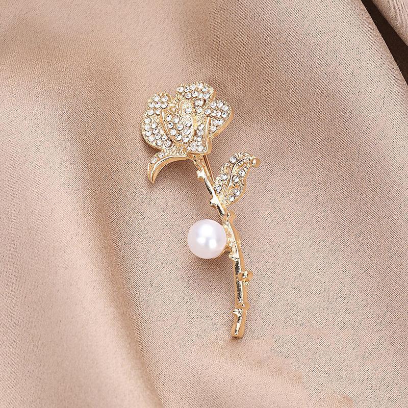 Elegant Gold Color Rose Flower Brooches For Women Alloy  Bouquet Brooch Wedding Coat Dress Decoration Gifts