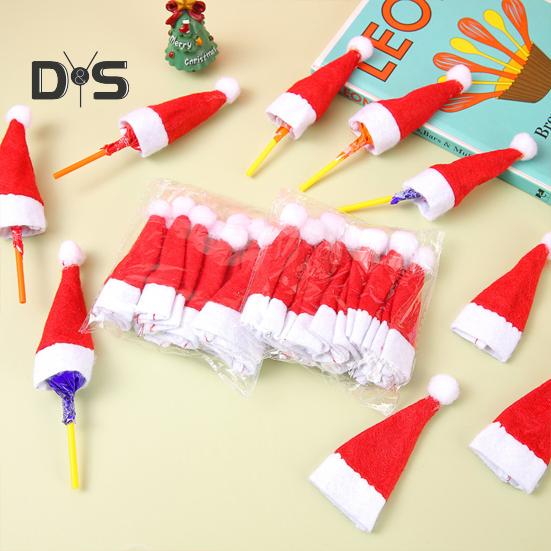 20 Stück Weihnachts-Süßigkeiten-Hut, Fingerkappe, Lutscher-Dekoration, Hüte, Mini-Weihnachtsmannmütze, Neujahrsparty, Tischdekoration, Abendessen, Weinflaschenhüllen, Partys