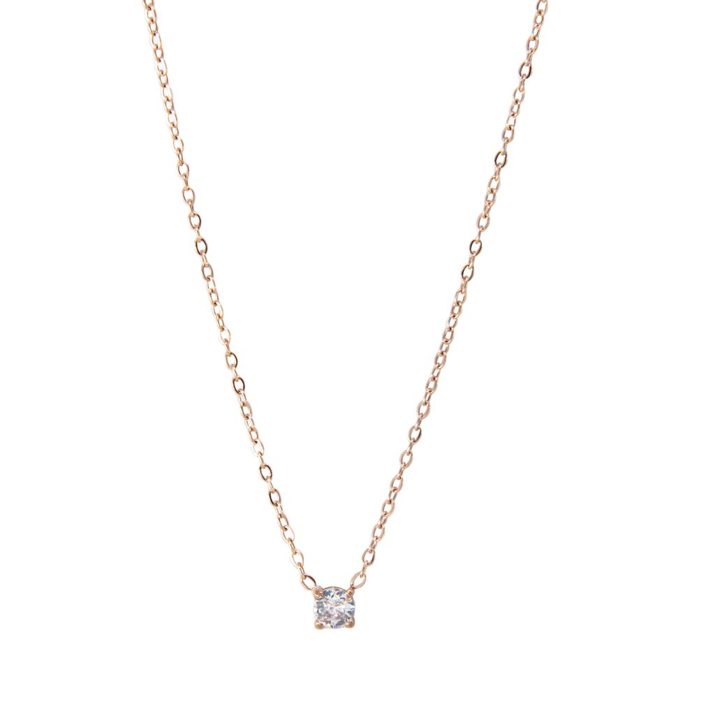 Trendy 14K Gold-Plated Stainless Steel Geometric Link Necklace Four-Claw Zircon Pendant Ladies Gift Allergy Prevention