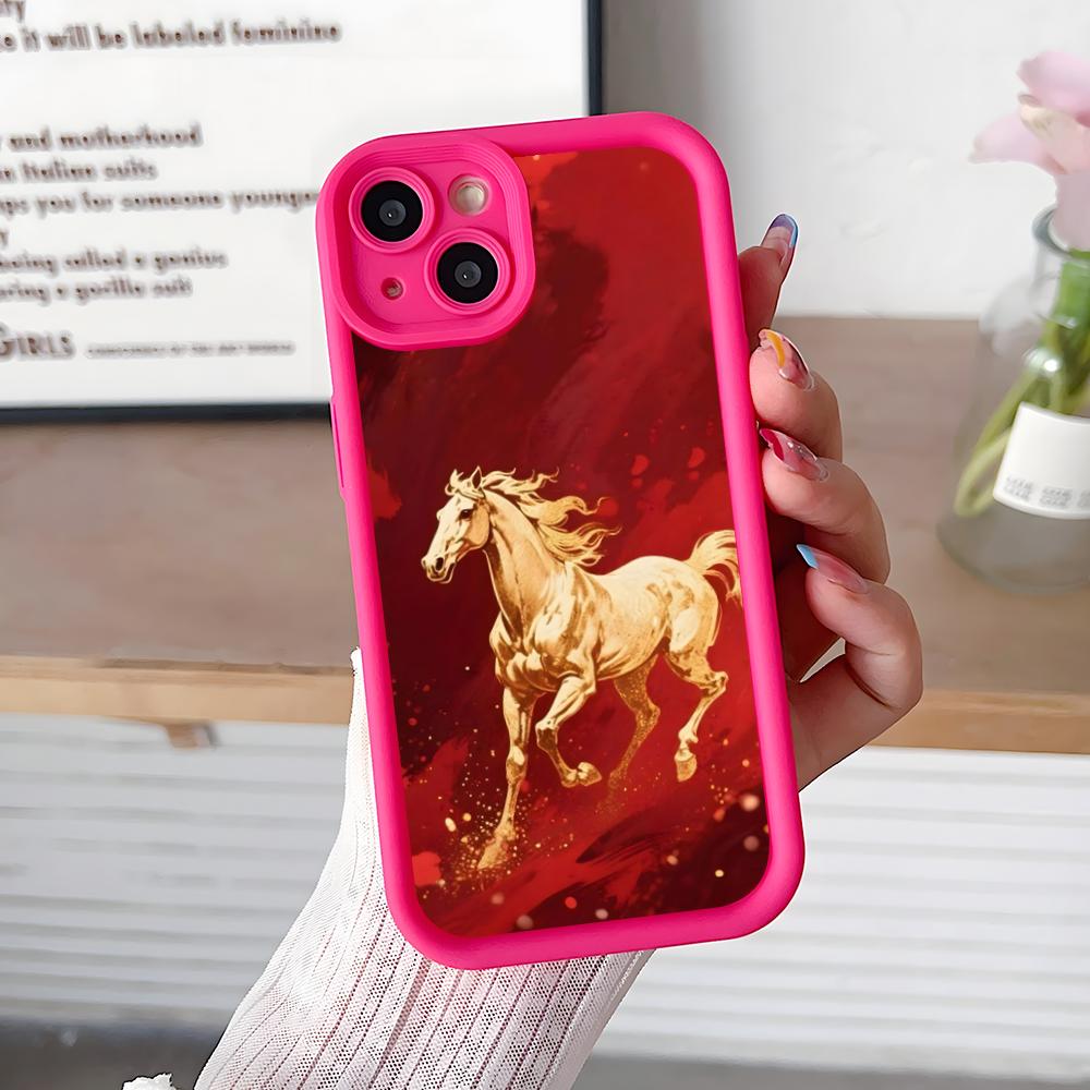 Golden Horse Year Mobile Phone Case for iPhone 17 16 15 14 13 12 11 Air Pro Max Plus Thicken TPU Colorful Cover Cover Pretty