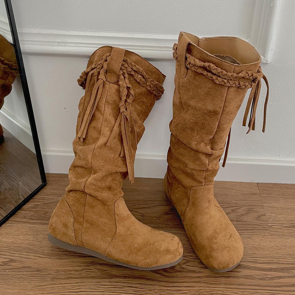 Maillard Retro Flat-bottomed Inner Height-increasing Boots Women's Boots 2025 New Autumn with Skirt Western Pile Boots