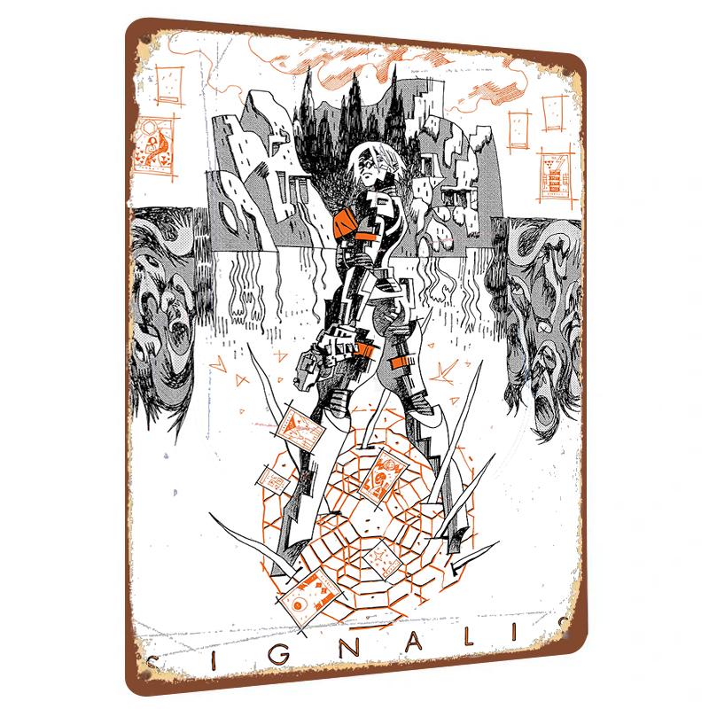 

SIGNALIS Game Art Metal Wall Decor Vintage Style Iron Painting for Game Room Home Decor 20x30cm（7.8x11.8inch）