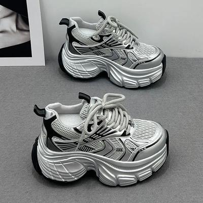 Aumento de altura interior apilado plateado 22 nuevo otoño ins suela gruesa muffin deportivas y de ocio zapatos de papá
