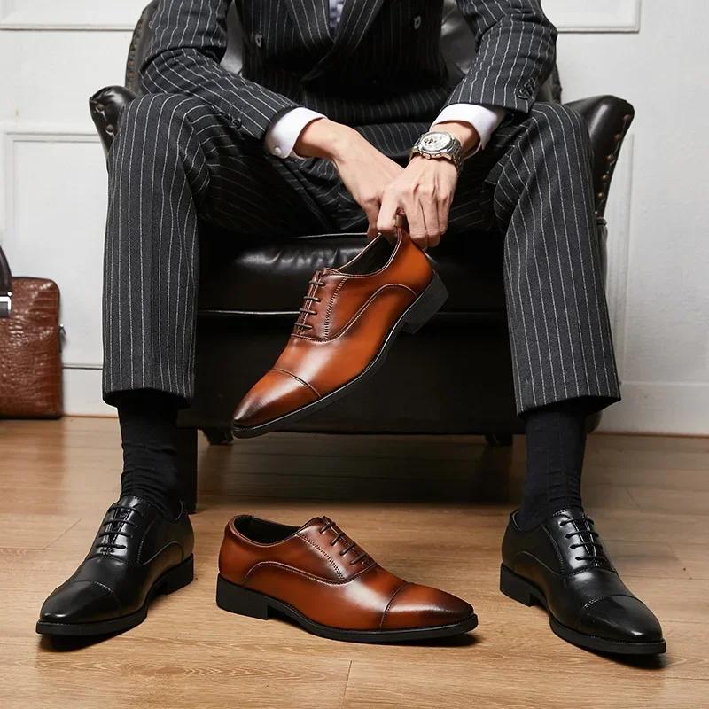 Fashion Genuine Leather Men Internal Elevation Dress Shoes for Men 2024 Triple Splicing Luxury Party Office Business Shoes Plus Size 45