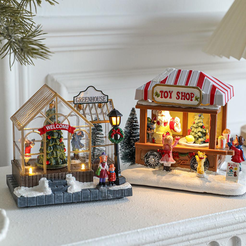 Christmas Village Accessories LED Lighted Christmas Village Houses Xmas Vacation House Statue Xmas Village House for Home Decor