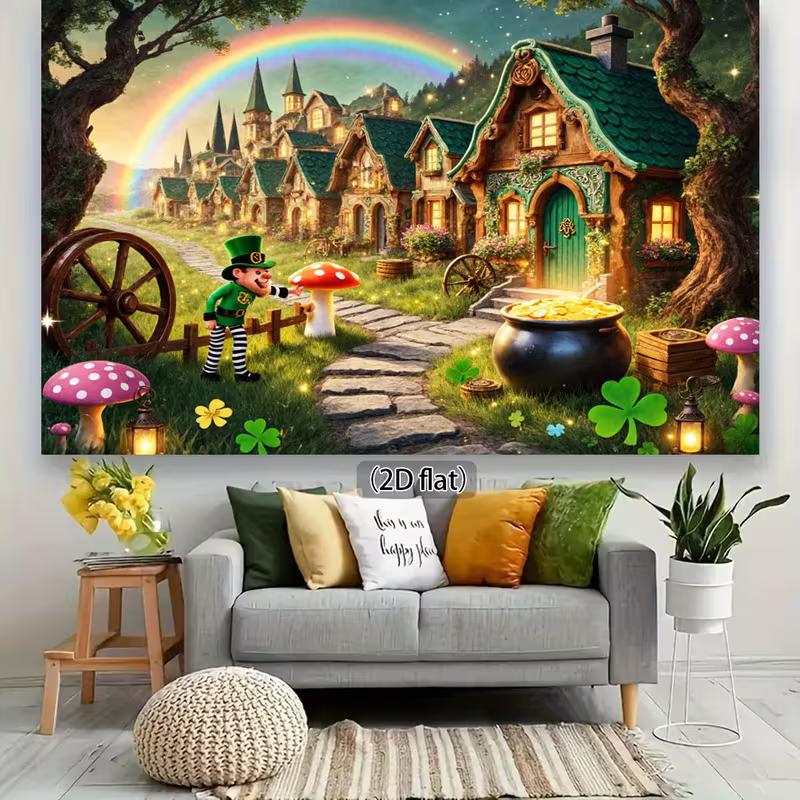 2D Lucky Shamrock Rainbow Backdrop 2D Flat Printing Background