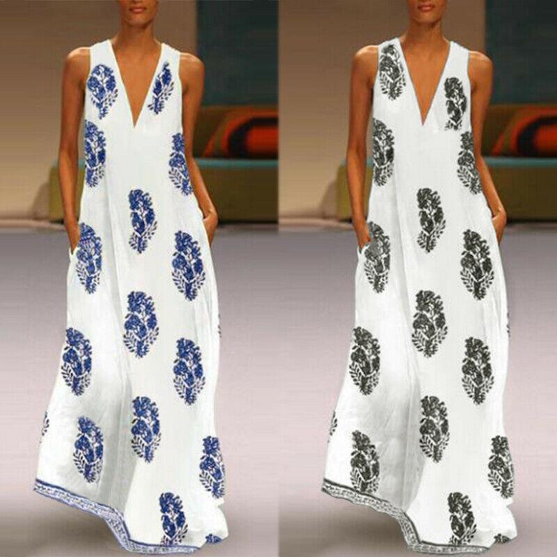 Elegant Women Sleeveless Bohemia Long Maxi Dress For Summer Beach Parties In Plus Sizes