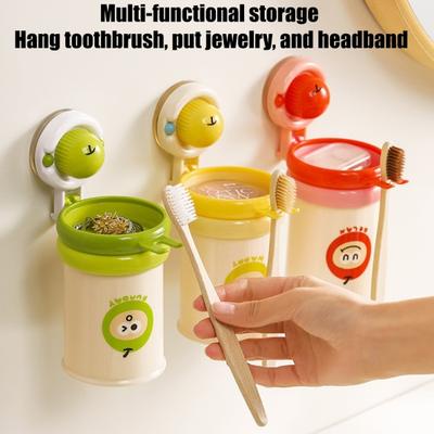 Suction Cup Toothbrush Holder Wall-Mounted No-Drill Cup Holder Magnetic Self-Adhesive Multi-Functional Bathroom Organizer for Toothbrushes Toothpaste