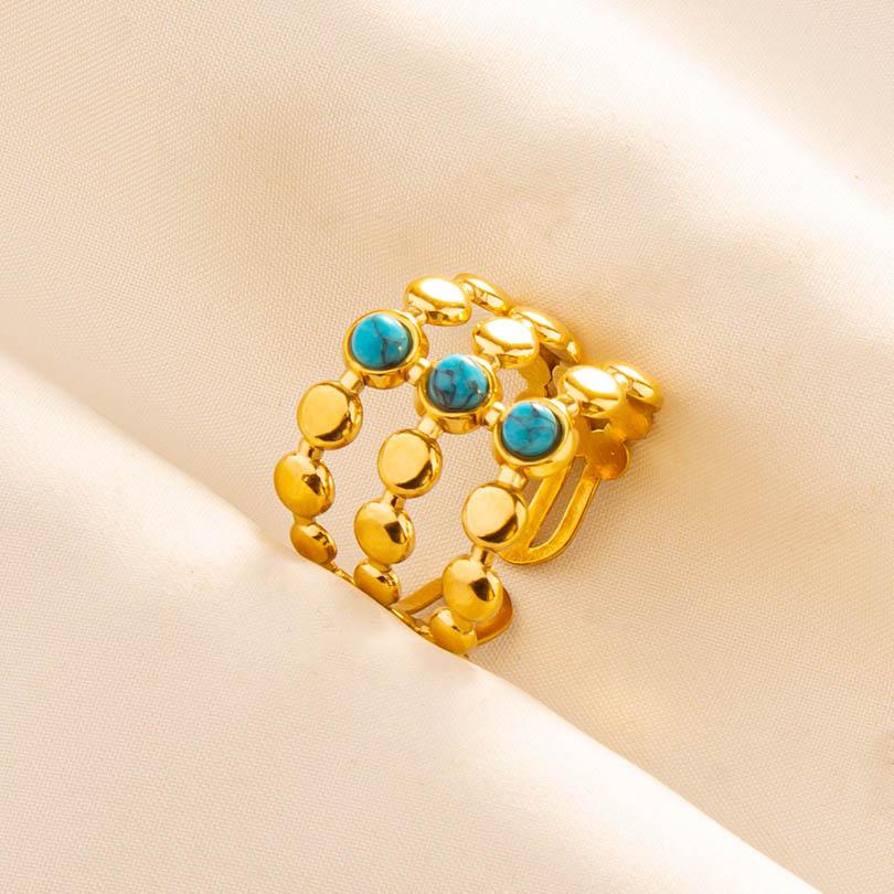 1pcs Blue Stone Ethnic Vintage Open Adjustable Sun Heart Star Stainless Steel Rings For Women Men Accessories Jewelry Bague Gift