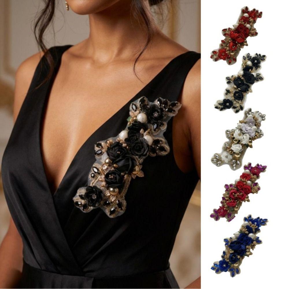 Handcraft Flowers Sew On Applique Clothing DIY 3d Flowers Rhinestone Flower Patch Clothing Decor with Beads