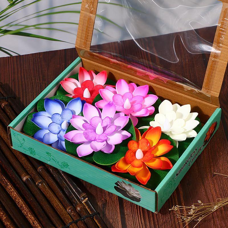 Multicolored, Smokeless and Flameless Tea Lights for Diwali - VERVENIX Set of 6 Floating Lotus LED Candles with Water Sensor