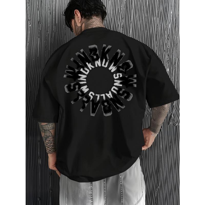 Street Style T-Shirt, Bold Circular Letter Pattern, Men S Cool Essential Item S