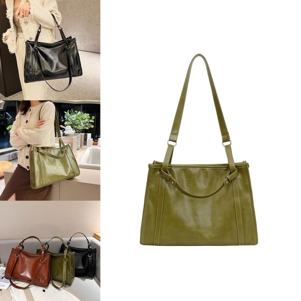 Trendy Pu Leather Retro Tote Bag For Women 2024 New Fashion Large Capacity Shoulder Bag