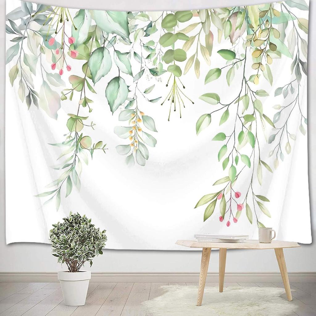 Watercolor Greenery Leaf Tapestry Wall Hanging Backdrop Botanical Floral Curtain Boho Decor Nursery Rustic Plants Home Decoratio
