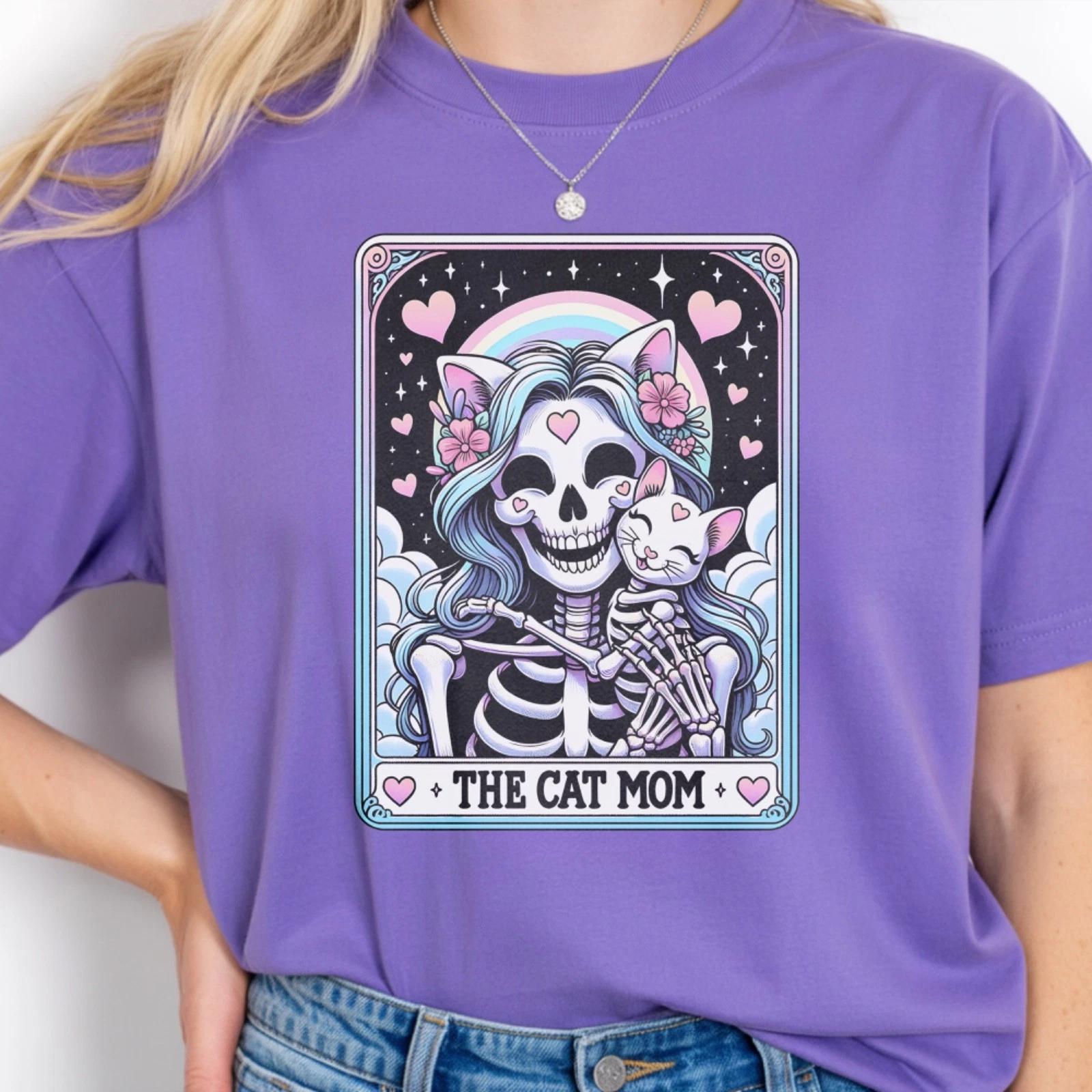 Comfort Colors Pastel Goth Tarot Card Skeleton Cat Mom T-Shirt 4XL