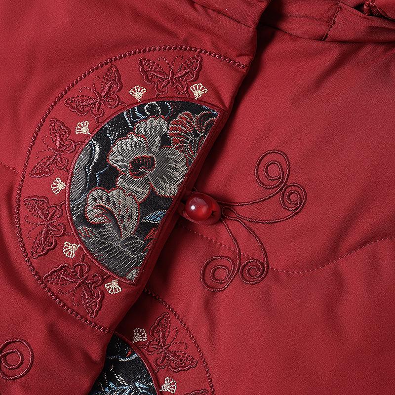 Grandma's Retro Cotton-Padded Hooded Jacket - Warm and Stylish for Elderly Women