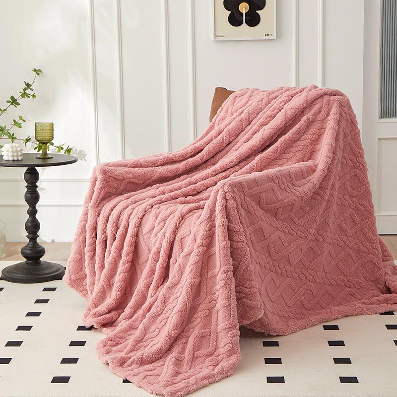 Fashion Jacquard Velvet Blanket Solid Color Soft Comfortable Bed Sheet Blanket Multifunctional  Fluffy Blanket