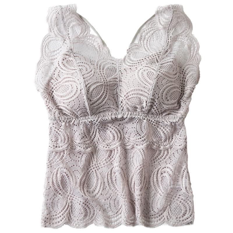 Stylish Full Lace V-Neck Backless Bra-Free Sling with Thick Padded Chest Wrap