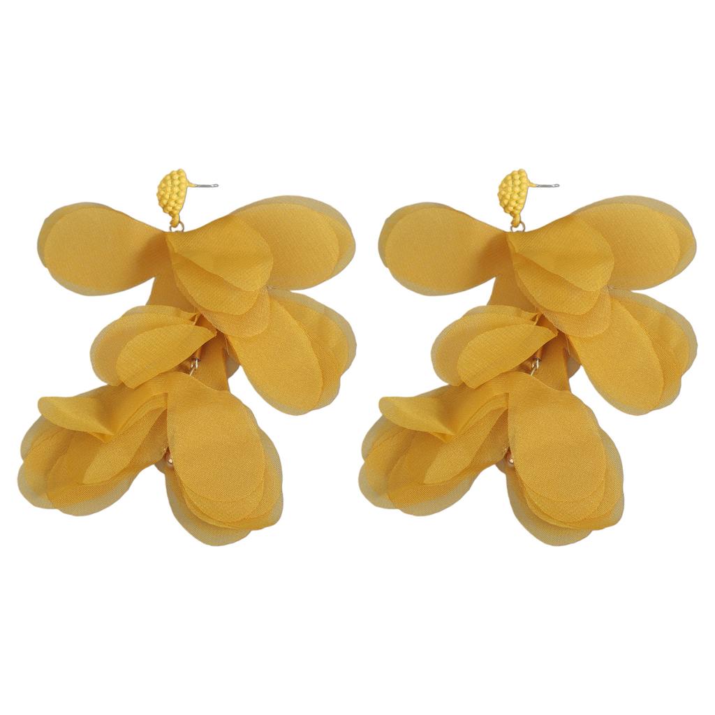 Lightweight Chiffon Flower and Beaded Dangle Earrings Ear Rings Fashion Accessories for Vacation and Everyday Wear