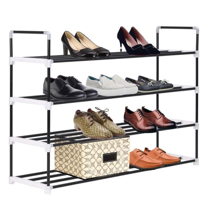 VidaXL Range-chaussures avec 4 étagères Métal et plastique noir