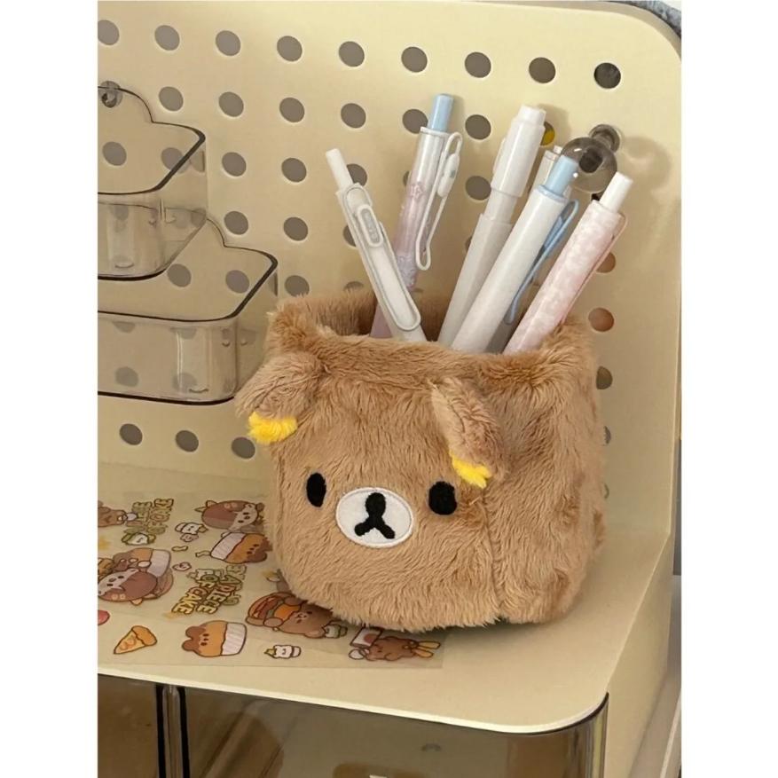 Rilakkuma Plushes Pencil Holder Cosmetics Pen Container Kawaii Desk Accessories Office Organizer Kid Stationery Storage Box Gift