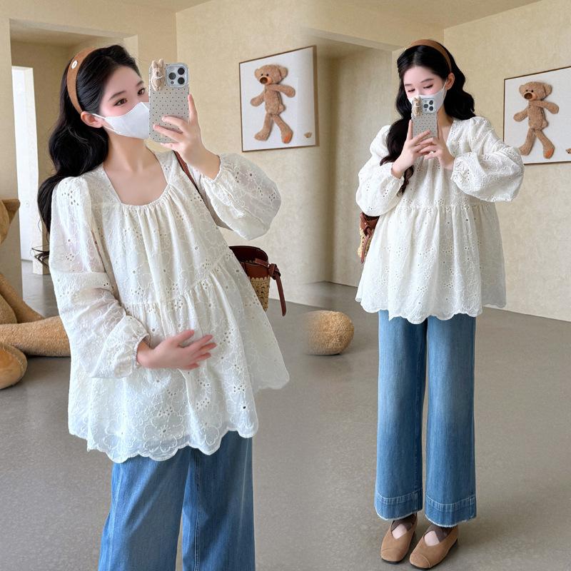 

2026 Spring Korean Lace Embroidered Doll Shirt for Trendy Moms XXL
