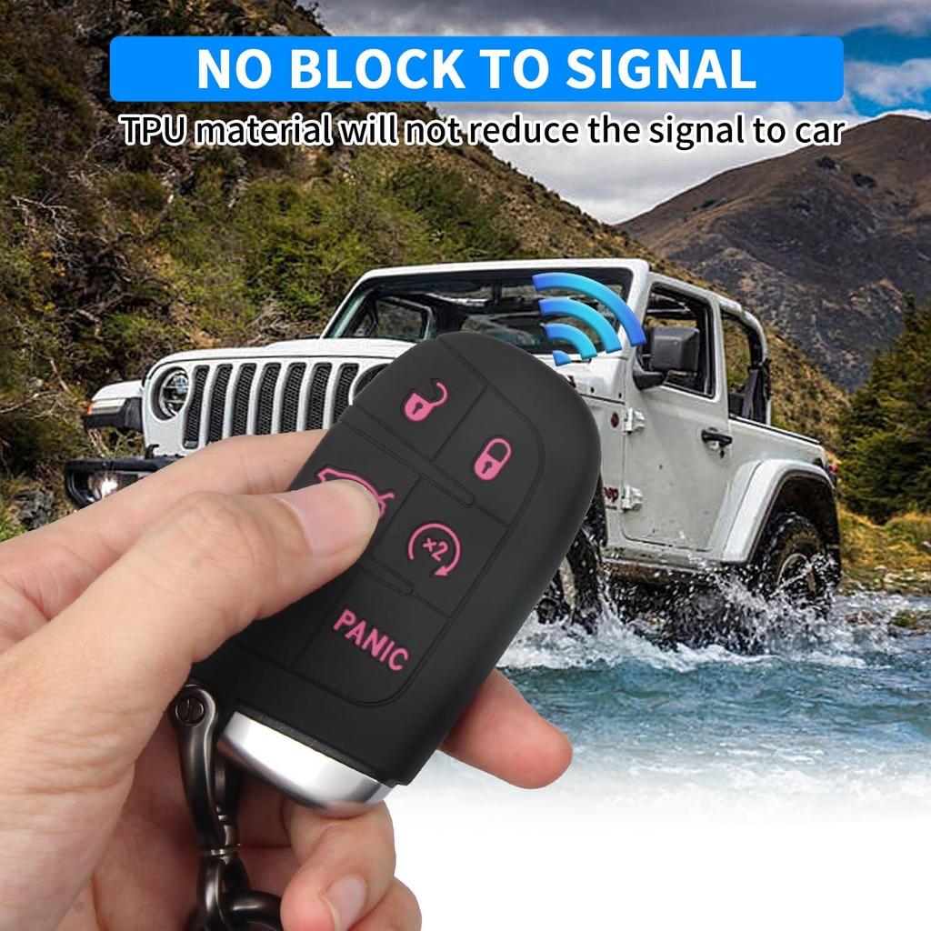 QBUC for Dodge Key Fob Cover 5 Button Silicone Remote Key Case for Dodge for Jeep Grand Cherokee
