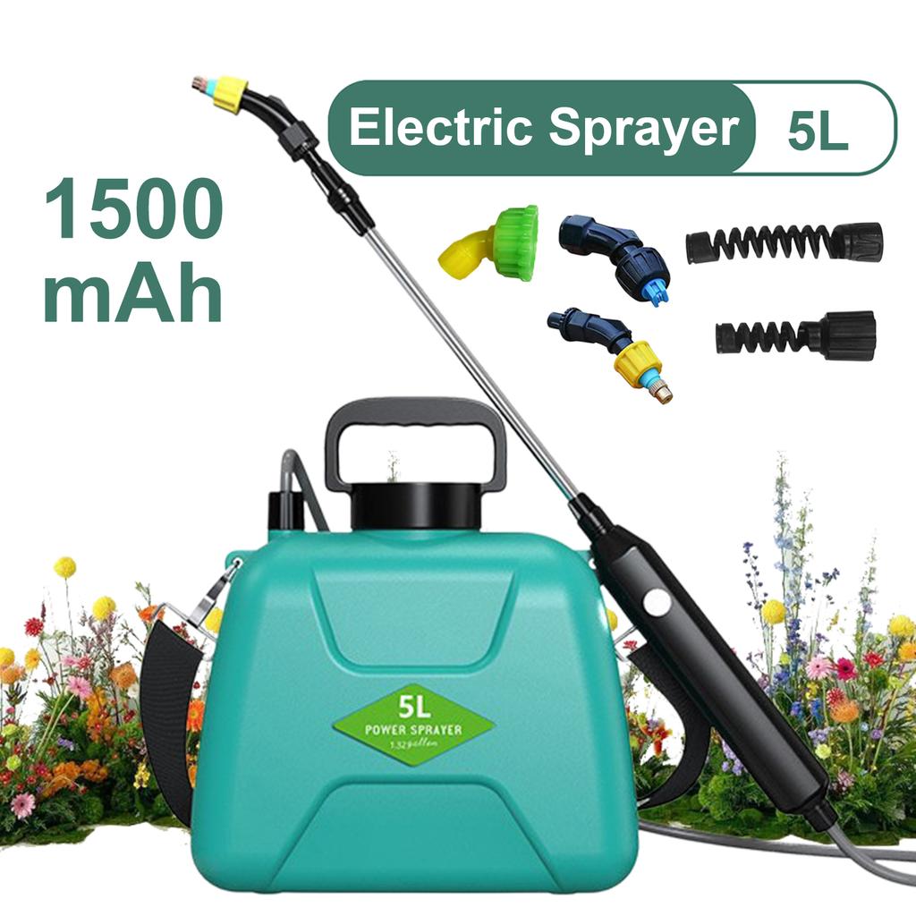 5L Battery Powered Sprayer with 3 Mist Nozzles Rechargeable Retractable Wand Garden Sprayer with Shoulder Strap for Gardening