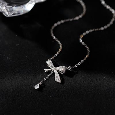 Colliers avec pendentifs à pompon et nœud papillon de style coréen, chaîne de clavicule en zircon