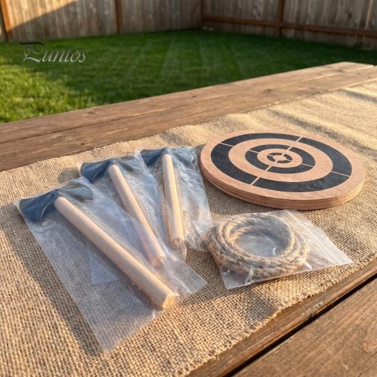 Gioco Bersaglio Lancio Ascia Kit Freccette, con Disco in Legno, 3 Asciette in Pannello di Densità, Corda, per Interno Esterno Cortile Festa di Famiglia