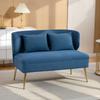 2 Seater Sofa, Linen-look Fabric Small Sofa with Wing Back, Thick Seat, Metal Legs, Dark Blue