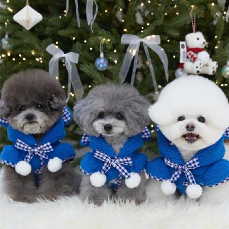 Christmas Cute Bow Cape Cloak Pet Cat Dog Pet Neck Water Scarf Decoration Dog Clothes Pet Double-sided Velvet Hoodie with Ears