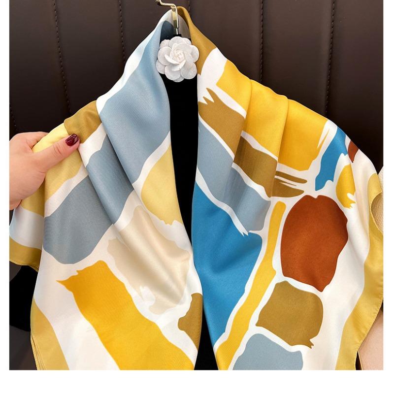 Korean Style Geometric Printed Silk Scarf For Women Summer Fashion