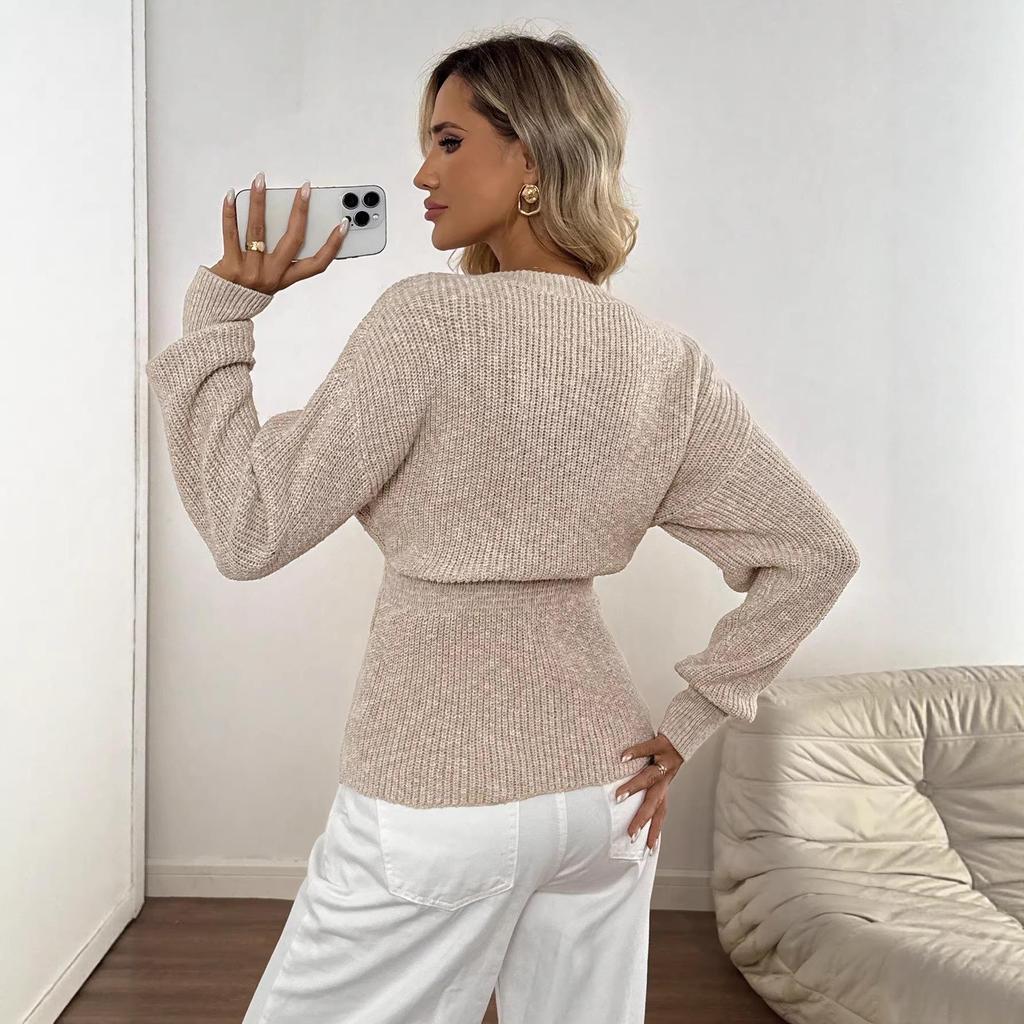 Minimalist V-Neck Button Knit Cardigan Sweater for European and American Women