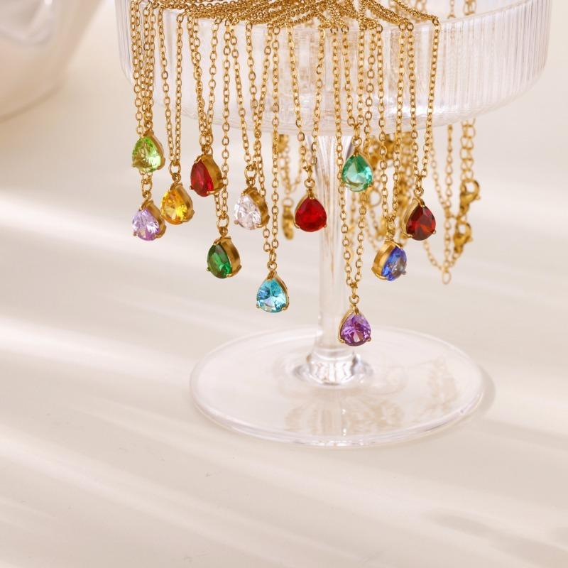 Jewelry Pear Shaped Water Drop Zircon Moon Birthstone Birthstone Necklace Plated 1 Gold Clavicle Chain Stainless Steel