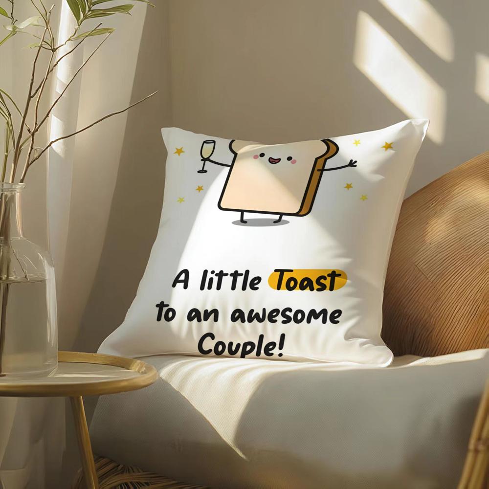 

Cartoon Cheerful Bread Celebration Couple Pattern Printed Pillowcase for Living Room Sofa Cushion Cover Bedroom Decor 30X30cm