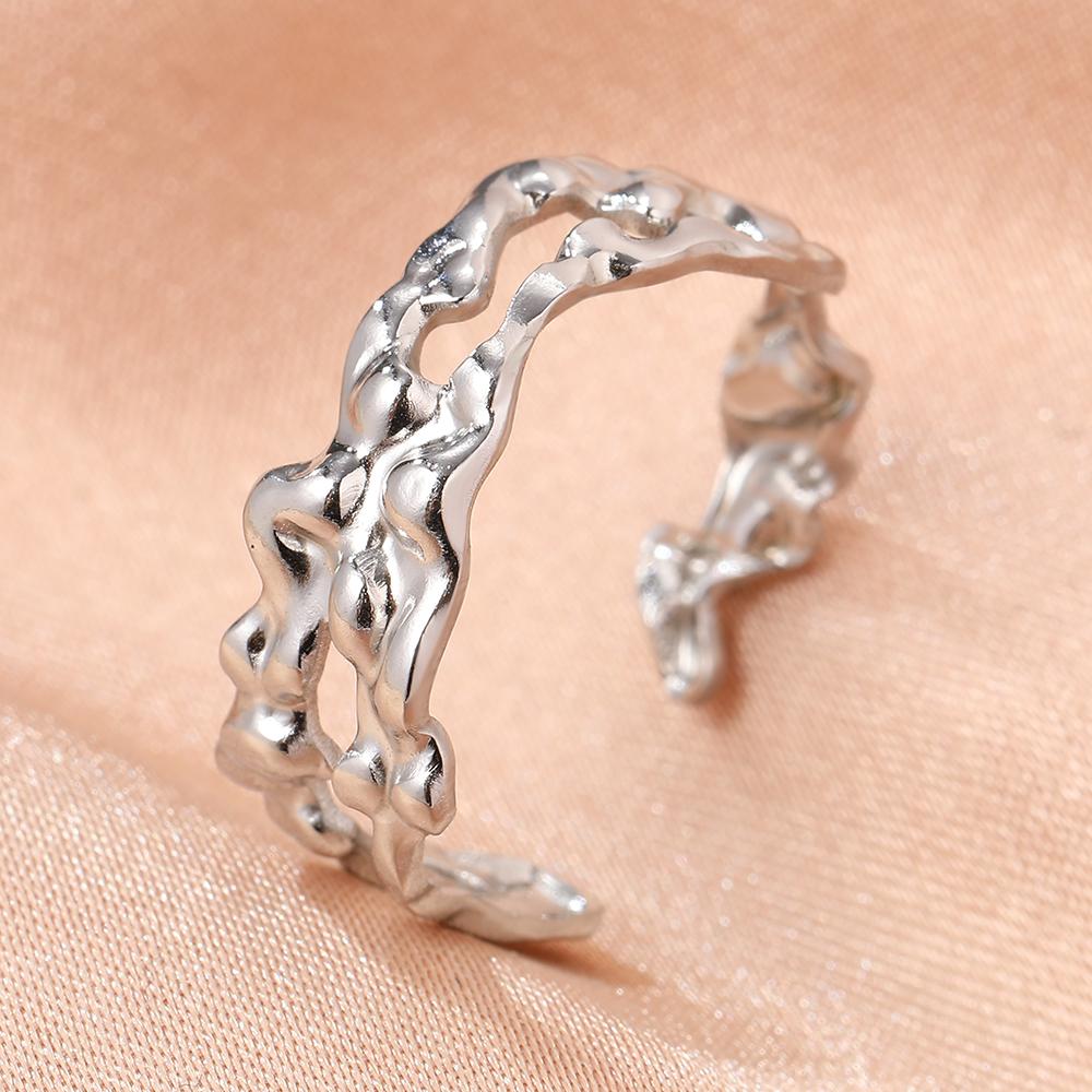 Stainless Steel Rings Vintage Geometric Hollow Adjustable Open Ring Fashion Statement Sun Rings For Women Zircon Banquet Gifts