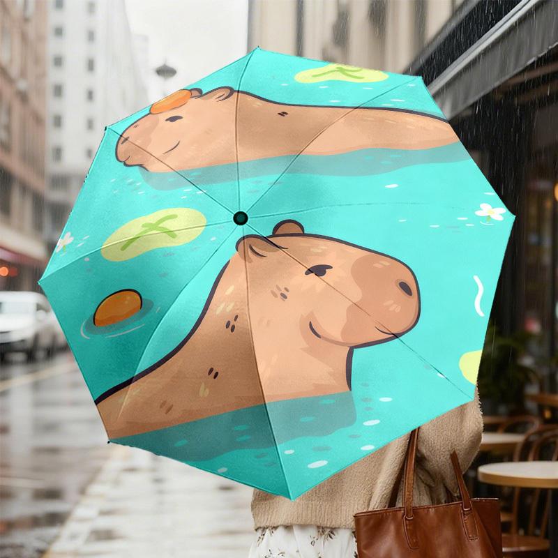 1pc Capybara Orange Pattern Umbrella Design Automatic Opening and Closing Umbrella, High-quality Travel Umbrella,  c1128005