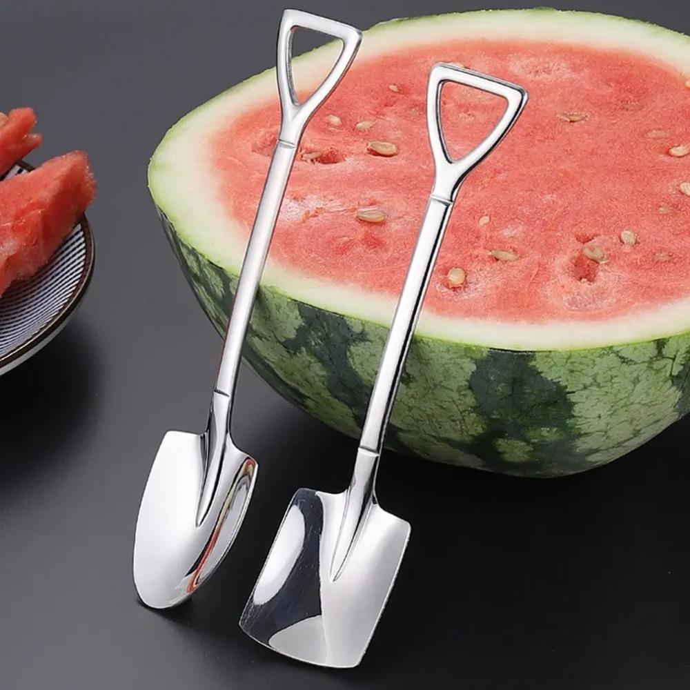 20pcs Creative Shovel Coffee Spoon Stainless Steel Shovel Shape Dessert Spoon Fruit Watermelon Ice Cream Cake Spoons Kitchen Tableware