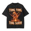 Vintage Washed Tshirt Funny Brainrot Outer Space Meme Tung Sahur John Pork Selfie Tshirts Fashion Tee Shirt Male Summer Tops