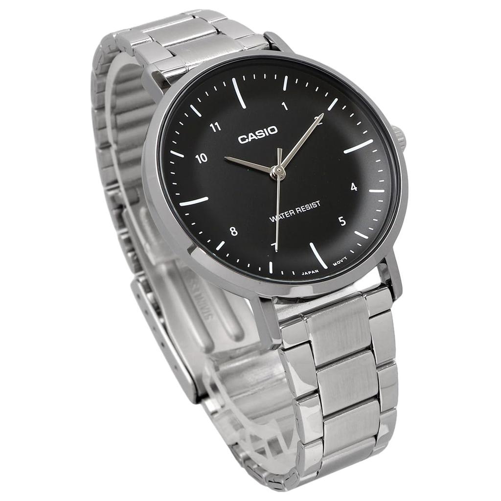 Casio LTP-VT03D-1B Women's Quartz Watch, Black, Stainless Steel Bracelet, Water Resistance for Everyday Use