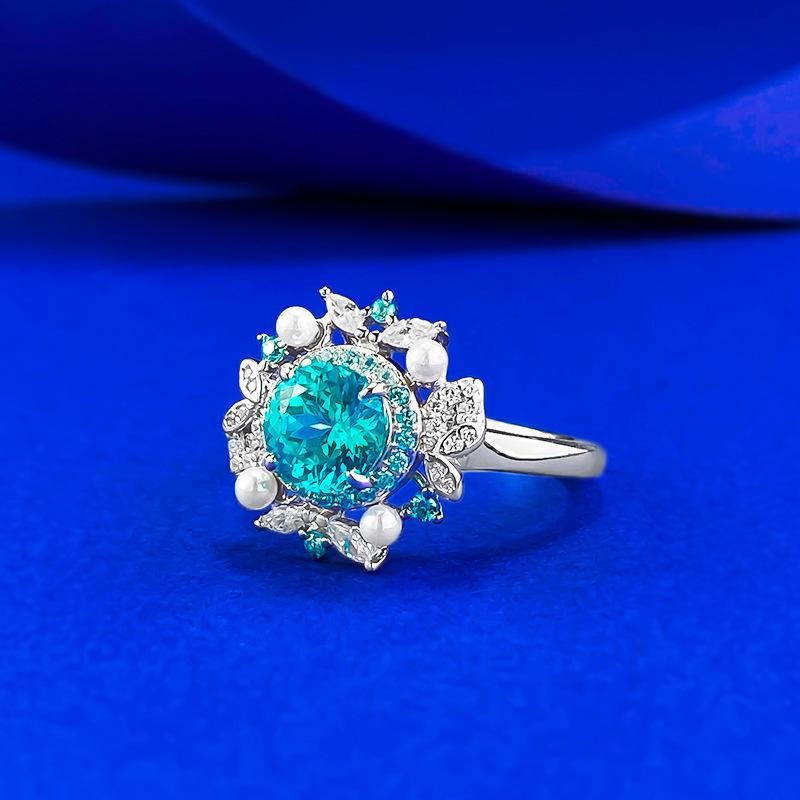 One-Carat Paraiba Blue Jacaranda Pearl Ring Light Luxury